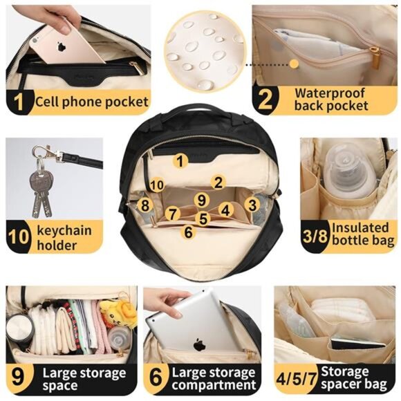 Diaper Bag Backpack Leather, Baby Diaper Bag Backpack,Large Capacity Diaper Bag - Picture 6 of 7